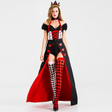 Queen Of Hearts Costume for Women - Adult Halloween Costume with Crown Headband Alice Heart Queen Fancy Dress Circus Cosplay Carnival Christmas Birthday Party Ball Gown Red+Black XL