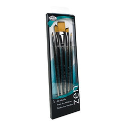 Royal & Langnickel, Zen Series 43, Set of 5 Brushes, Long Handle, Synthetic Filament, Flat 12,
