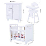 White Wooden Nursery Bedroom (5pcs) 1:12 Scale Dollhouse Furniture ,Non-Toxic Paint