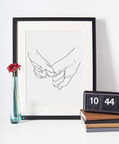 Pinky Promise, Grey and Black Holding Hands Minimalist Abstract Line Drawing Art, Black and Grey Contemporary Wall Art For Bedroom and Home Decor, Modern Boho Art Print Poster 11x14 Inches, Unframed