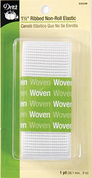 Dritz 9303W Ribbed Non-Roll Woven Elastic, White, 1-1/2-Inch by 1-Yard