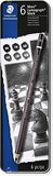 Staedtler Mars Lumograph Black Artist Wooden Lead Pencil - Box of 6 (8B 7B 6B 4B 2B HB) in Metal Box- with Tub 2-Hole Sharpener and Free Eraser