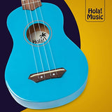 Hola! Music HM-21LB Soprano Ukulele Bundle with Canvas Tote Bag, Strap and Picks, Color Series - Light Blue