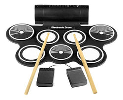 Pyle Electronic Roll Up MIDI Drum Kit W/ 9 Electric Drum Pads, Foot Pedals, Drumsticks, & Power Supply | Quick Setup | Tabletop Roll Up Drum Kit | Pre-Loaded W/ Drum Electric Kits & Songs (PTEDRL14)