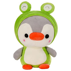 Penguin-Frog Stuffed Animal Toys, Plushies Penguin Wearing Frog Costume Dressed as Cute Frog Plush Toys for Boy Girl Christmas Halloween Birthday Gift, 10in (Green Frog)