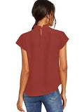 Romwe Women's Elegant Short Sleeve Mock Neck Workwear Blouse Top Shirts Red A S