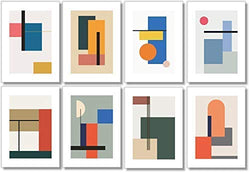 Mid Century Contemporary Wall Art - Modern Abstract Prints - (Set of 8) - 5x7 - Unframed - Minimalism Decor