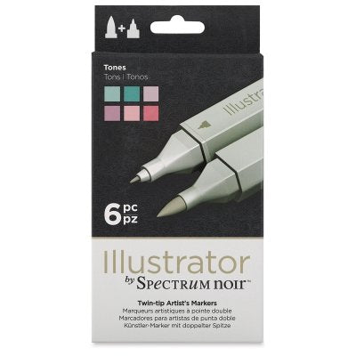 Illustrator by Spectrum Noir 6 Piece Twin Tip Artist Alcohol Marker, Tones