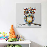 JAPO ART Owl Wall Decor Art Painting - Modern Animal 100% Hand Painted Oil Painting with Stretched Frame for Home Decoration from (40" x 40", Mrs Owl)