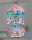 SDGINA Carousel Music Box for Girls - Color Changing Musical Carousel Horse Rotating and Plays Tune Castle in The Sky, Pink Musical Boxes and Figurines for Kids Girl Kids Baby Birthday