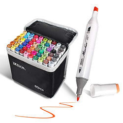 ZSCM 60 Colors Dual Tips Alcohol Based Permanent Marker Pens with Case Art Twin Markers for Painting, Coloring, Sketching and Drawing (60 Colors)