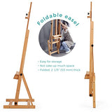 VISWIN Medium H-Frame Easel of Maximum Height 95", Holds Canvas Up to 49", Compact Artist Easel with Storage Tray, Solid Beech Wood Floor Easel Stand, for Beginners, Amateurs & Art Students - Natural