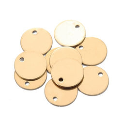 VALYRIA 10pcs Gold Stainless Steel Blank Stamping Tags Round Charm Pendants 10mm(3/8")