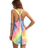 Romwe Women's Sleeveless V Neck Tie Dye Tunic Tops Casual Swing Tee Shirt Dress Multicolored XS