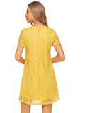 Romwe Women's Short Sleeve Summer Lace Wide Hem Dress Yellow_no Stretchy Small