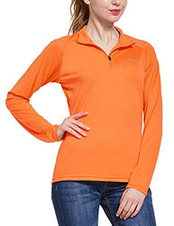 BALEAF Women's UPF 50+ Sun Protection T-Shirt Long Sleeve Half-Zip Thumb Hole Outdoor Performance Workout Tops Orange Size S