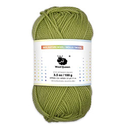 Wool Queen 80% Nature Wool Yarns, Mustard Green,3.5 OZ/121 Yards, Worsted Weight Yarn for Rug Punch, Pompom Art, Weaving, Crochet and Knitting Project. Machine Wash & Dry -HR2051