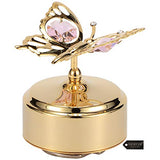 Matashi 24K Gold Plated Music Box Plays - Waltz of The Flower with Crystal Studded Butterfly Figurine Home Living Room Decor Tabletop Ornaments Showpiece Gift for Musician Christmas Mother's Day
