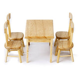 Pixnor 5pcs 112 Dollhouse Miniature Dining Table Chair Wooden Furniture Set (Wood Color)