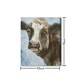 Hand-made Cute Cow Wall Art for Living Room Bedroom Decoration, Rustic Farm Brown Animal Cattle Oil Painting on Canvas for Home décor, Framed Ready to Hang 12x15inch…