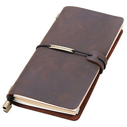 Leather Writing Journal Notebook Refillable, Handmade Traveler's Notebook for Men & Women, Perfect for Writing, Gifts, Travelers, Standard Size 8.5" x 4.5" Inches - Coffee