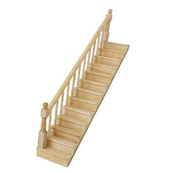 Doll House Wooden Stairs,1/12 Wooden Stair Stringer Step Staircase with Handrail Model Doll House Decor - Left