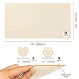 LotFancy Plywood Sheets for Crafts, 14pc Blank Unfinished Basswood Sheets, with 5 Heart Shape and 5 Flower Shape Wooden Cutouts, 2mm Thin Rectangle Wood Board Pieces, 150x100mm (6x4in)