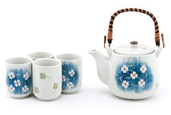 Fuji Merchandise Japanese Sakura Cherry Blossoms Ceramic Tea Pot and 4 Cups Tea Set Asian Home Decor