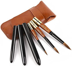 Synthetic Sable Travel Watercolor Brushes, Fuumuui Elegant Travel Paint Brushes with Pocket Size Leather Pouch Perfect for Watercolor Inking Gouache Acrylic
