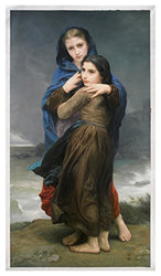 Far from Home - William Bouguereau hand-painted oil painting reproduction,Two Sisters Portraits,living room wall art,Two Girls on the Beach (48 x 26.2 in.)