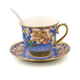 Havitar Coffee Cup Set Full Set of Chinese Bone China Ceramic Cup and Tea Tray Tea Set Tea Set Tea Cup Home Water Cup (Blue Lotus)