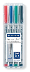 Staedtler Lumocolor Non-Permanent Fine Point Markers, 0.6mm F, Assorted, 4 Count (STD316WP4A6)
