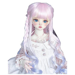 Lllunimon SD BJD Doll Hair Wigs, Pink to Blue Long Loose Wavy Hair Heat Resistant Fiber Doll Wig,5.9~6.3inch