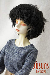 JD111 Susm Wave BJD Doll Wig Synthetic Mohair Doll Accessories (Black, 8-9inch)