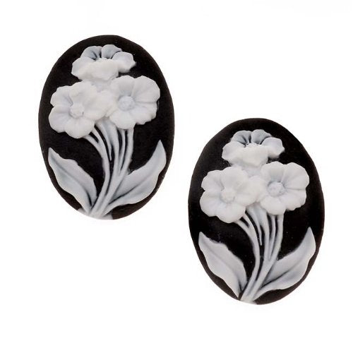 Beadaholique Lucite Oval Cameo Black With 3 White Flowers 25x18mm (2 Pieces)
