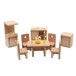 Warmtree Wooden Classic Doll House Furniture Wood Miniature Kitchen Set and Mini Juice Pot Cups Pretend Play House Furniture Dollhouse Decoration Accessories