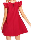 Romwe Women's Ruffle Trim Sleeve Summer Beach A Line Loose Swing Dress Red M