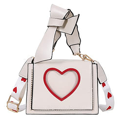 Qiayime Purses and Handbags for Women Fashion Chain Ladies PU Leather Top Handle Satchel Shoulder Tote Little Girls Heart Shaped Bow Bags Kids Purses (White-3)