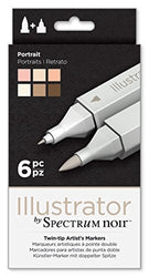 Illustrator by Spectrum Noir 6 Piece Twin Tip Artist Alcohol Marker, Portrait