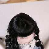 Lllunimon Black Long Wavy Curly Doll Wig with Bangs Dress Up Wig, Heat Resistant Fiber SD BJD Doll Wigs,for 1/8 BJD Doll