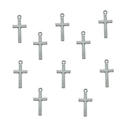 HUELE 100 PCS Silver Tone Small Cross Pendant Beads Charms