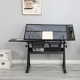 HomSof Adjustable Drafting Printing Table with Chair, Black