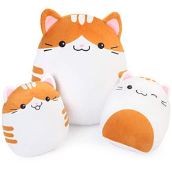 BenBen Cat Plush Pillow, Set of 3, 12'' and 7'' Squishy Kitty Stuffed Animals Hugging Toys, Soft Cushion Gift for Kids Girls Boys
