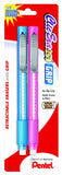 Pentel Clic Retractable Eraser with Grip, Assorted Barrels, 2 Pack (ZE21TBP2M)