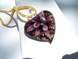 Elegant, Stunning, Large Pink Heart Murano Glass Pendant w/ 17" Gold Tone Serpentine Chain w/