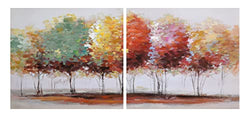 Fox Art Tree Canvas Prints Wall Art for Home Decor, Large Colorful Trees Branches Oil Paintings, Forest Pictures for Living Room Bedroom Stretched and Framed Ready to Hang 2 Sets 56*28inch