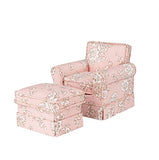 1:12 Scale Dollhouse Miniature Armchair with Ottoman - Classic Design Floral Fabric Handmade Upholstering Sofa for Your Roombox Project