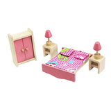 Kisoy Wooden Dollhouse Furniture Set for Kid and Children (4 PCS Including Kitchen Bathroom Bedroom High and Low Bed)