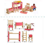 Giraffe 4 Set Pink Wooden Dollhouse Furniture, Miniature Bathroom/ Kid Room/ Bedroom/ Kitchen House Furniture Dollhouse Decoration Pretend Play Kids Children Toy