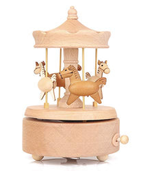 Nbcymg Carousel Music Box, Wooden Horse Music Box for Girl Women, Christmas Birthday Gift, No Battery Home Wood Decor